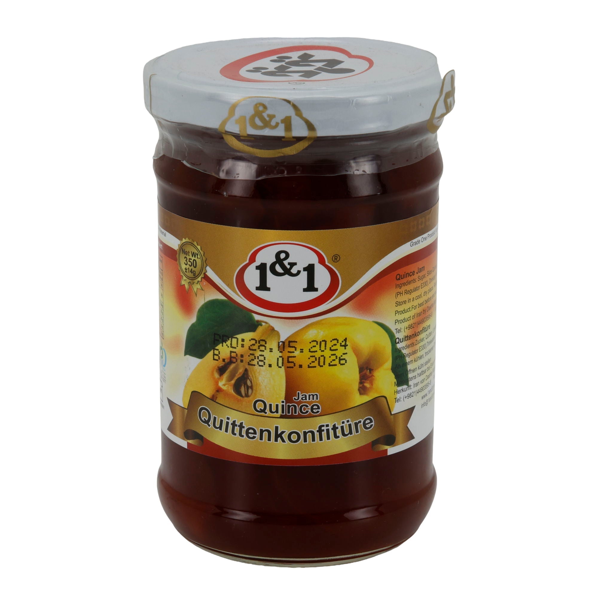 Quittenkonfitüre 1&1 | Konfitüre | Fruchtiger Quittenbrotaufstrich mit echten Quittenstücken | 350 g Glas 1&1